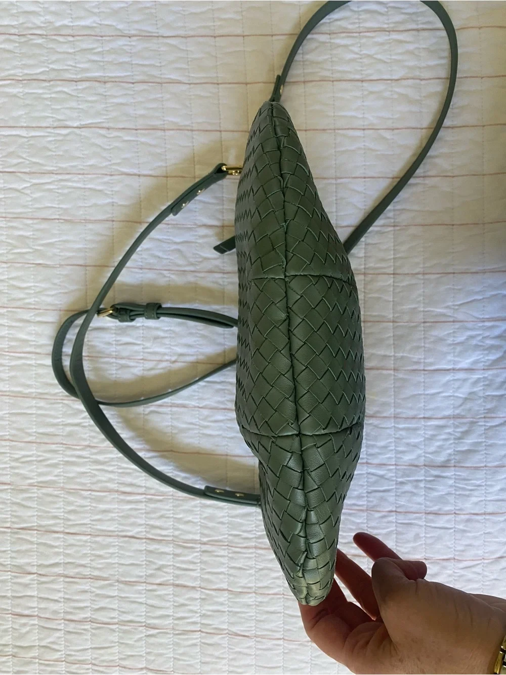 Quince Sage Green Sloane Woven Leather Crossbody/Shoulder Mini Bag - Picture 3 of 7